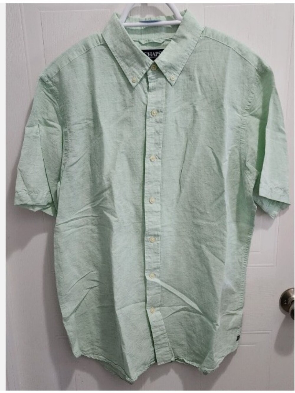 Chaps Mint Green Short-Sleeve Linen-Cotton Button-Down Shirt